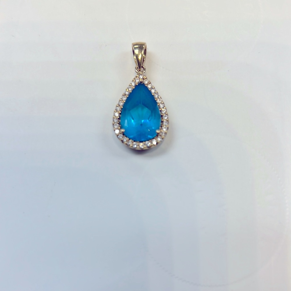 Diamonds Blue Topaz 18K Solid Gold Pendant - Picture 1 of 6